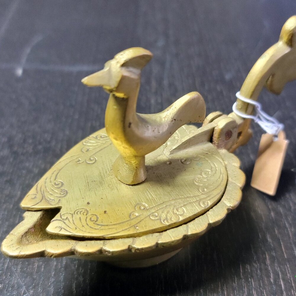 Brass Peacock Indian Kumkum Tikka Pot Dish